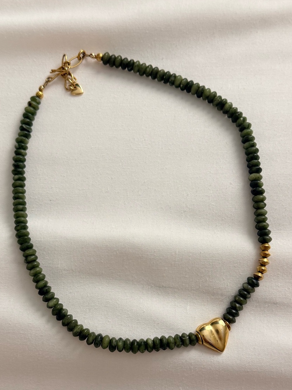Brinker + Eliza Green Beaded Necklace with Gold Heart Pendant